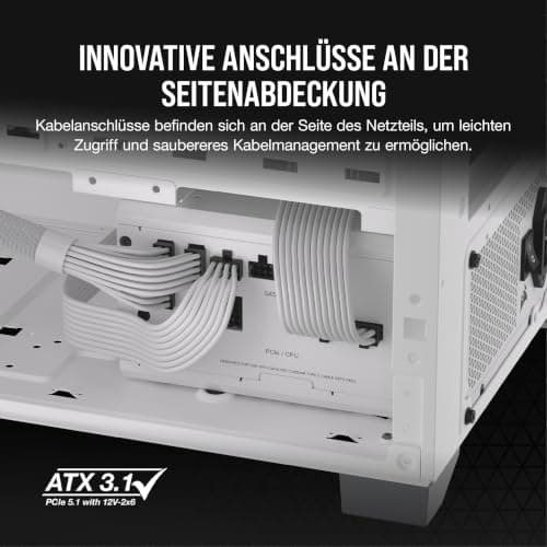 Corsair RM750x SHIFT Vollmodulares ATX-Netzteil - Modulare Seitenschnittstelle - ATX 3.1- & PCIe 5.1-kompatibel - Null-Drehzahl-Lüftermodus - 105°C-Kondensatoren - 80 PLUS Gold-Effizienz - Weiß 750 Watts Weiß Bild 8