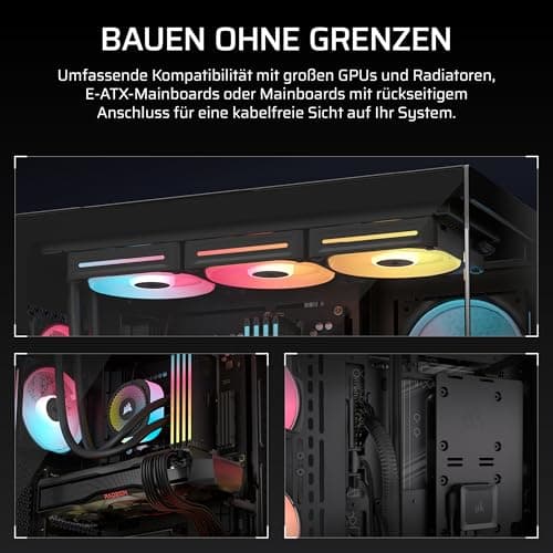 CORSAIR 3500X LX-R RGB iCUE LINK Panoramaglas Mid-Tower-PC-Gehäuse – 3 x LX120-R RGB-Lüfter und iCUE LINK System Hub Inklusive, GPU-Anti-Sag-Arm, Platz für bis zu 10 x 120-mm-Lüfter – Schwarz Bild 7