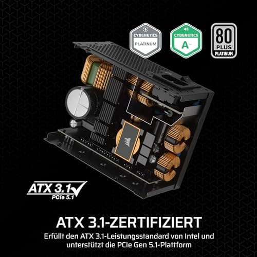 CORSAIR SF1000 (2024) Vollständig Modulares Geräuscharmes 80 Plus Platinum ATX-Netzteil – ATX 3.1-Kompatibel – PCIe 5.1-Fähig – SFX-to-ATX-Halterung im Lieferumfang Enthalten – Schwarz 1000 Watt Bild 6