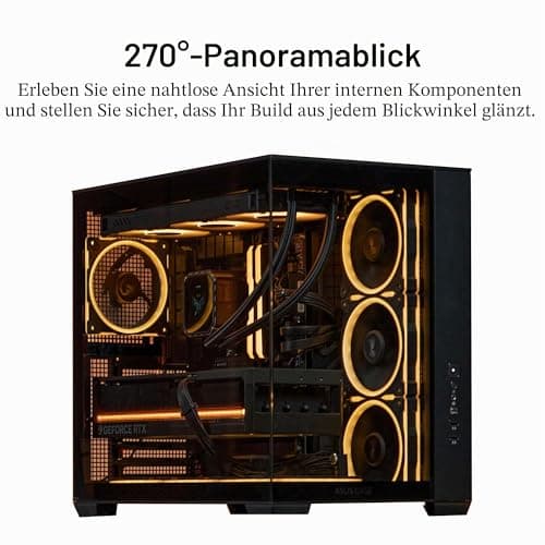 ASUS A32 Plus Black ATX-PC Gehäuse (vorinstallierte ARGB-Lüfter, Panorama-Design, Frontpanel aus Glas, kompatibel mit 360-mm-Radiatoren und 420-mm-Grafikkarten, Frontpanel USB Typ-C, Schwarz) Bild 4