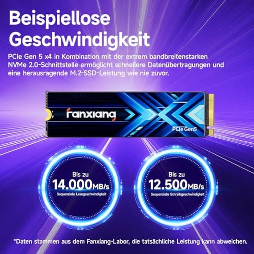 fanxiang S910 Pro 2TB PCIe 5.0x4 NVMe M.2 SSD, Lesegeschwindigkeiten von bis zu 14.000 MB/s, 10.000 MB/s Schreiben, Interne SSD, PCIe 4.0 abwärtskompatibel, SSD für Gaming, Videobearbeitung und AI Bild 6