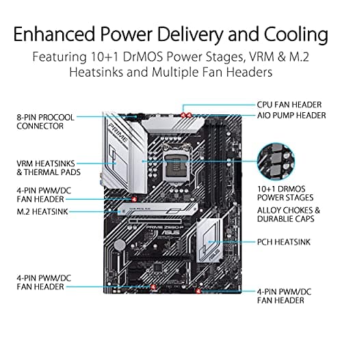 ASUS Prime Z590-P LGA 1200 (Intel® 11./1. Generation) ATX Motherboard (PCIe 4.0, 10+1 Power Stages, 3X M.2, 2.5GB LAN, Frontpanel USB 3.2 Gen 2 USB Type-C®, Thunderbolt™ 4 Unterstützung.) Bild 6