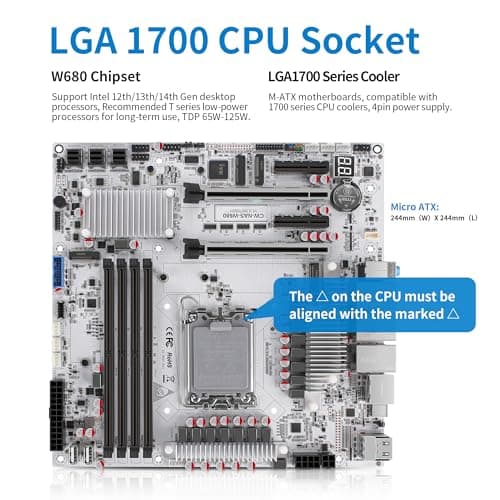 CWWK W680 NAS Motherboard Micro ATX 12 Bay, LGA 1700 mATX Weiß PC Mainboard mit 10GbE&2 * 2.5GbE LAN, 4 x DDR5 Desktop RAM (ECC), 3 x NVMe, PCIe5.0 x16, vPro (3X 4-SATA Cable) Bild 3