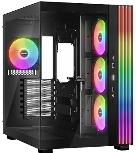 be quiet! Light Base 600 LX Black PC-Gehäuse, atemberaubender Panorama-Blick, Show Case, Dual Chamber Design, massiver ARGB LED-Streifen, 4 Light Wings LX PWM Lüfter, invertiert und horizontal nutzbar