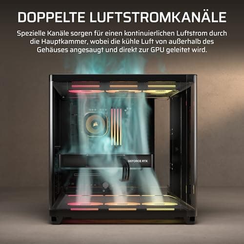 CORSAIR AIR 5400 LX-R RGB iCUE LINK Mid-Tower PC-Gehäuse – Schwarz | Dreifach-Kammer, 3x Vorinstallierte Reverse-Rotor LX-R RGB-Lüfter, Reverse Motherboard-Unterstützung Bild 8