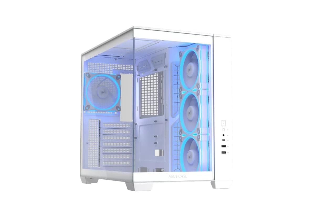 ASUS A32 Plus White ATX-PC Gehäuse (vorinstallierte ARGB-Lüfter, Panorama-Design, Frontpanel aus Glas, kompatibel mit 360-mm-Radiatoren und 420-mm-Grafikkarten, Frontpanel USB Typ-C, Weiß) Bild 7