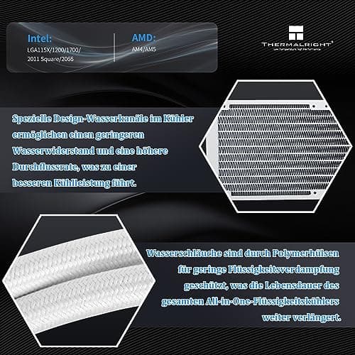 Thermalright AQUA ELITE 240 WHITE V3 Flüssig-CPU-Kühler, 240 Kühlreihen, 2 x 120mm PWM-Lüfter, S-FDB-Lager, für AMD/AM4/AM5, INTEL LGA1150/1151/1155/1156/1200/2011/1700, Desktop CPU-Kühler AIO AE240 WHITE ARGB V3 Bild 6