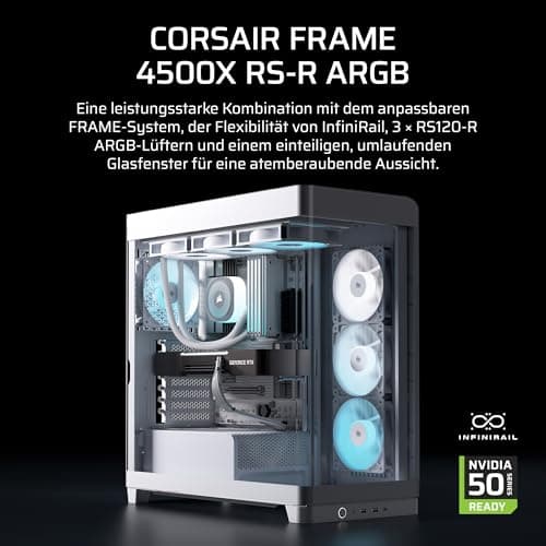 CORSAIR Frame 4500X RS-R ARGB Panoramaglas Mid-Tower-PC-Gehäuse – InfiniRail Lüftermontagesystem, Passend für Zwei 360 mm Radiatoren, GPU Anti-Sag, Enthält 3X RS120R RGB LINK Lüfter – Weiß Bild 4