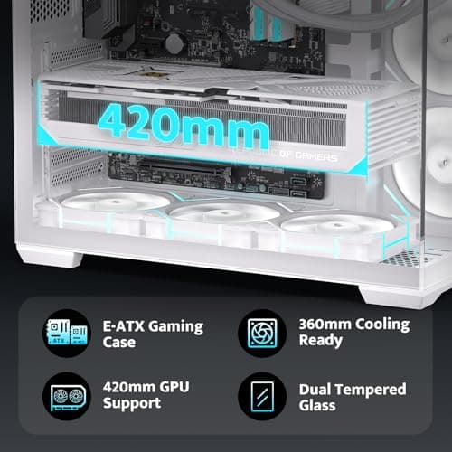 darkFlash C280 E-ATX PC-Gehäuse, Gaming-Gehäuse sechsseitiger Belüftung, Unterstützung bis zu 420mm AIO, vertikale GPU-Montage, Back-Connect, Typ-C, hoher Luftstrom, inklusive 4 PWM-Lüfter (Weiß) Bild 4
