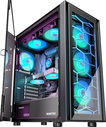 MUSETEX PC Gehäuse ATX, 6 PWM ARGB Lüfter vorinstalliert ATX Gehäuse, Computergehäuse mit zu öffnender Hartglastür, Mid Tower Gaming PC Gehäuse, USB 3.0 x 2, Schwarz, G07 Bild 2
