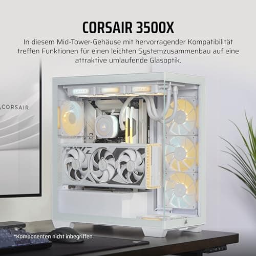 CORSAIR 3500X Mid-Tower ATX PC-Gehäuse - Gehärtetes Panorama-Glas - Umgekehrte Verbindung Motherboard-Kompatibel - Keine Lüfter Enthalten - Weiß Niet-RGB Weiß Bild 3