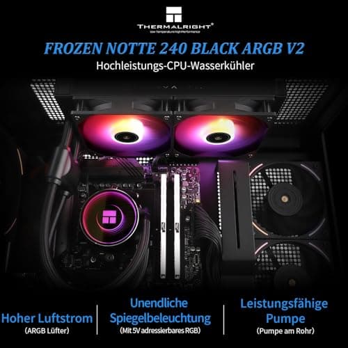 Thermalright Frozen Notte 240 Schwarzer Argb V2 Wasserkühlung CPU-Kühler, 240 Spezifikation CPU Flüssigkühler,doppelte PWM-Lüfter,S-FDB-Lager,geeignet für AM4/AM5, Intel LGA 1851/1700/115x/1200/2011 Bild 4