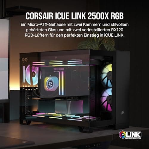 CORSAIR iCUE Link 2500X RGB gehärtetes Glas mATX Mid-Tower Dual Chamber PC Gehäuse - 2X CORSAIR RX120 RGB Lüfter im Lieferumfang enthalten - Breite Kühlflexibilität - Reverse Connection Motherboard iCUE LINK RGB 2500X Schwarz Bild 4