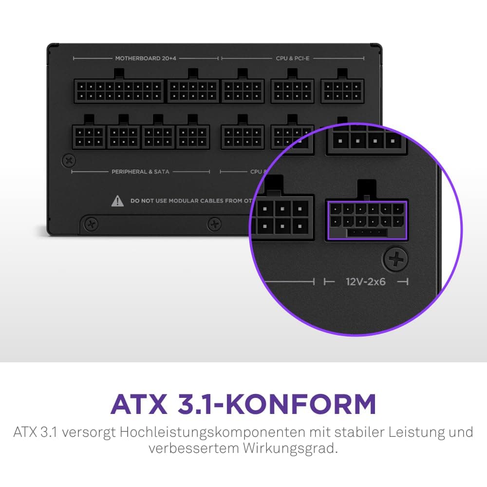 NZXT C850 Gold ATX 3.1 - Vollständig modulares, geräuscharmes PC-Gaming-Netzteil - 850 Watt - 80 Plus Gold - 12V-2x6-Anschluss - Zero Fan-Modus - 100% japanische Kondensatoren - Schwarz 850W 80 Plus Gold ATX 3.1 Schwarz Bild 6