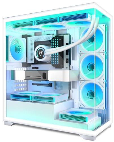ANSAITE ATX PC-Gehäuse 7×120 mm ARGB PWM-Lüfter vorinstalliert ，Mid-Tower Gaming PC-Gehäuse, Vollansichtiges Doppel-Hartglas Computer-Gehäuse mit Type-C, 360mm Radiator Unterstützung Schwarz Bild 2