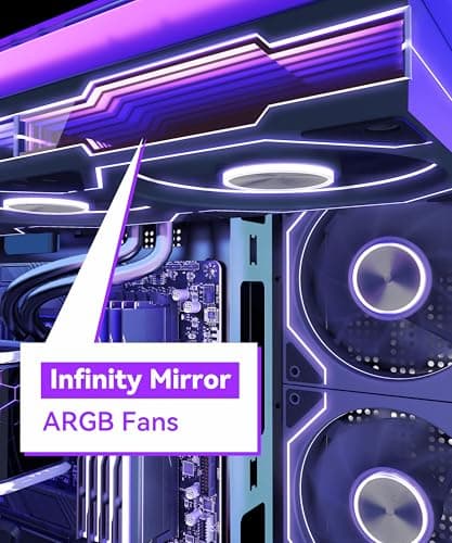 MUSETEX Y6 PC Gehäuse Vorinstallation 7 Infinity Mirror PWM ARGB-Lüfter, ATX Mid Tower Computer Gehäuse, Gaming PC Gehäuse mit Type-C, 270° Full View Tempered Glass, Schwarz 42,5T x 27,5B x 39,8H cm Bild 8