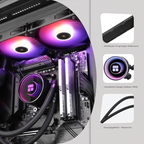 TR-Thermalright Frozen Notte 360 Black ARGB V2 Flüssigkeits-CPU-Kühler-Unendlicher Spiegel-Lichteffekt,360mm Aio-Kühlung,3-PWM-Lüfter-2000U/min, für AM4/AM5,Intel LGA1851/1700/115x/1200/2011 360mm Schwarz Bild 4