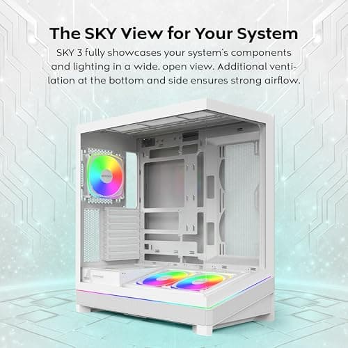 MONTECH Sky 3 ATX PC-Gehäuse, Panorama-Glas, Verstellbarer Luftstrom, personalisiertes Design, 360 mm Heizkörperunterstützung, 3 x 120 mm ARGB-PWM-Lüfter vorinstalliert, kompakte Bauweise für GPU der Bild 6