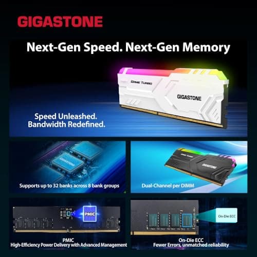 【RGB DDR5 RAM】 GIGASTONE Game Turbo 64GB Kit (4x16GB) DDR5-6400MHz PC5-51200 CL40-40-40-84 Intel XMP 3.0 AMD Expo 1.35V UDIMM 288 Pin Unbuffered NNicht-ECC ungepuffert Desktop Arbeitsspeicher - Weiß Bild 8