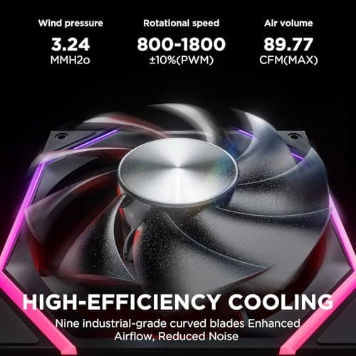 AsiaHorse RGB PC Lüfter 120MM Gehäuselüfter [3 Stück] [HDB] 61,5 CFM/2000 RPM/2,16 MMH2O ARGB Lüfter 5V3PIN ARGB und 12V4PIN PWM Lüfter, 50,000 Stunden Lebensdauer Nyota-A12-Schwarz Schwarz 3 x 120MM-Forward Bild 7