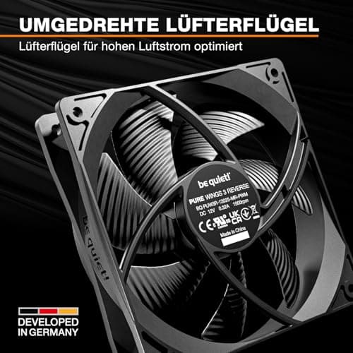 be quiet! Pure Wings 3 120mm PWM Reverse Lüfter Triple Pack, 3 Lüfter enthalten, invertierte Lüfterblätter, hohe Höchstgeschwindigkeit, niedrige Mindestdrehzahl, optimierter Lüfterrahmen Bild 5