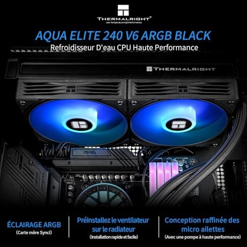 Thermalright AQUA ELITE 240 V6 ARGB Black CPU Flüssigkeitskühler, 240 Kühlreihengröße, 2x120mm Wasserradiator, AMD: AM4/AM5, Intel LGA115X/1200/1700/1851, AIO CPU Kühler Bild 4