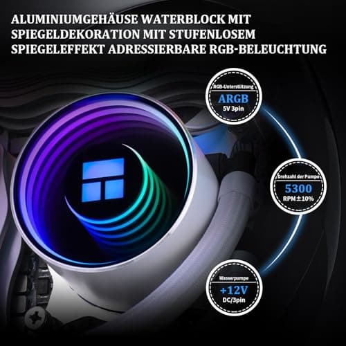 Thermalright Frozen Notte 240 WHITE ARGB V2 Wasserkühlung CPU Kühler, 240 White CPU Kühler Spezifikationen, Doppel PWM Lüfter, S-FDB Lager, passend für AMD/AM4 AM5, Intel LGA 1700/1150/1151/1200/2011 Bild 8