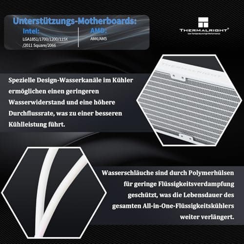 Thermalright FW 240 Weiß ARGB CPU-Wasserkühlung mit 2 PWM-Lüftern, IPS 320 * 240 Auflösung LCD-Bildschirm,240 AIO-Kühlung,flüssiger CPU-Kühler für Intel PC Aio-Kühler: AM4/AM5/LGA1700/1851 Bild 6