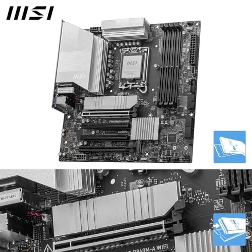 MSI PRO B860M-A WiFi Mainboard, mATX - Unterstützt Intel Core Ultra Prozessoren (Series 2), LGA 1851-12 DRPS, DDR5 Memory Boost (8600+ MT/s OC), PCIe 5.0 x16 & 4.0 x16, M.2 Gen5, Wi-Fi 7, 5G LAN Bild 6