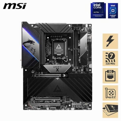 MSI MEG Z890 Unify-X Mainboard, ATX - Unterstützt Intel Core Ultra Prozessoren (Series 2), LGA 1851-110A SPS, DDR5 Speicher (9600+ MT/s OC), PCIe 5.0 & 4.0 x16, M.2 Gen5, Thunderbolt 4, Wi-Fi 7, 5G Bild 4