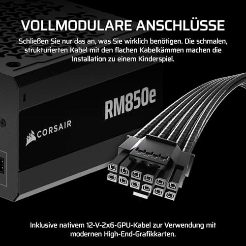 CORSAIR RM850e (2025) Geräuscharmes Vollständig Modulares ATX-Netzteil mit 12V-2x6 Kable – Zero RPM-Lüftermodus, ATX 3.1-Konform, PCIe 5.1-Unterstützung, Cybenetics Gold – Schwarz Schwarz 850 Watts RMe (2025) Bild 8