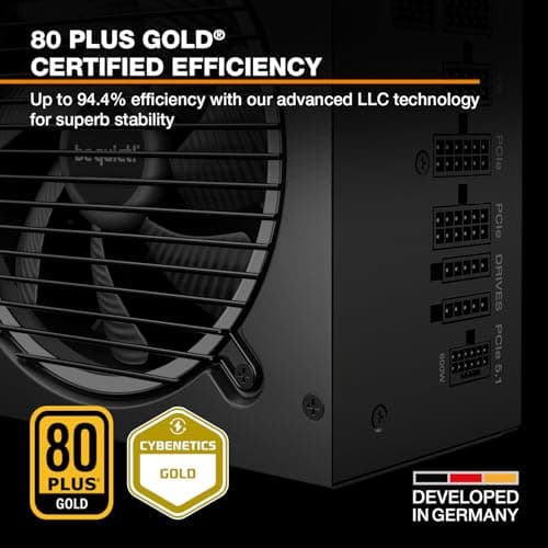 be quiet! Pure Power, Netzteil, 13 m, 750 W, 80 Plus Gold-Zertifizierung, ATX 3.1 PSU, Unterstützung für PCIe 5.1 GPUs, 120 mm halbpassiver be quiet! Lüfter, LLC-Technologie, ein einziges Bild 6