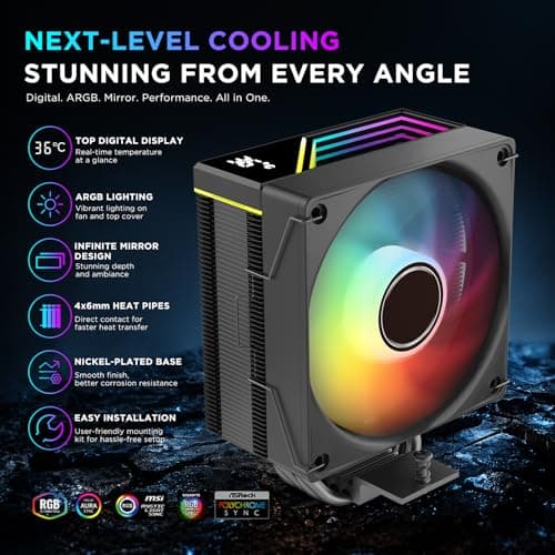 TZMRIT KF420 DGT ARGB CPU Kühler Mit Temperaturanzeige Display,für Intel LGA 1700/1200/115X/1851/1366/2011, für AMD AM4/AM5 (Black) Bild 4