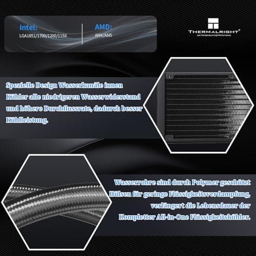 THERMALRIGHT Aqua Elite 240 ARGB Flüssig-CPU-Kühler, 240 Kühlreihen, 2 x 120mm PWM-Lüfter,für AM4/AM5, Intel LGA1150/1151/1155/1156/1200/1851/1700(Schwarz) Bild 5