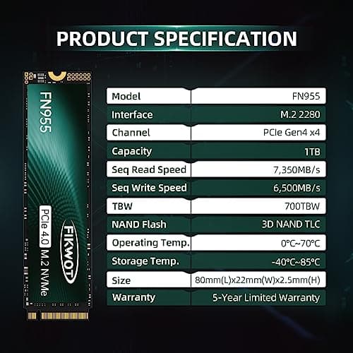 Fikwot FN955 1TB M.2 PCIe Gen4 Internes Solid State Drive mit Graphene Kühlaufkleber - Bis zu 7350 MB/s, Dynamischer SLC Cache, Kompatibel mit Laptops und PC Desktops Bild 8
