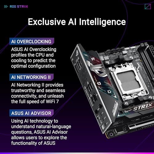 ASUS ROG Strix B850-I Gaming WiFi AMD AM5 B850 Mini-ITX mITX Motherboard 10+2+1 Stufen, DDR5, 2.5G LAN, WiFi 7, 2X M.2, PCIe® 5.0 x16, USB 20Gbps Type-C®, AI Overclocking, AI Networking II, Aura Sync Bild 4