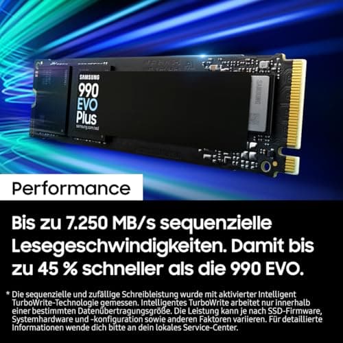 Samsung 990 EVO Plus NVMe M.2 SSD 4 TB, PCIe 4.0 x4 / PCIe 5.0 x2, NVMe 2.0 (2280), 7.250 MB/s Lesen, 6.300 MB/s Schreiben, Interne SSD für Gaming und Grafikbearbeitung, MZ-V9S4T0BW Bild 5