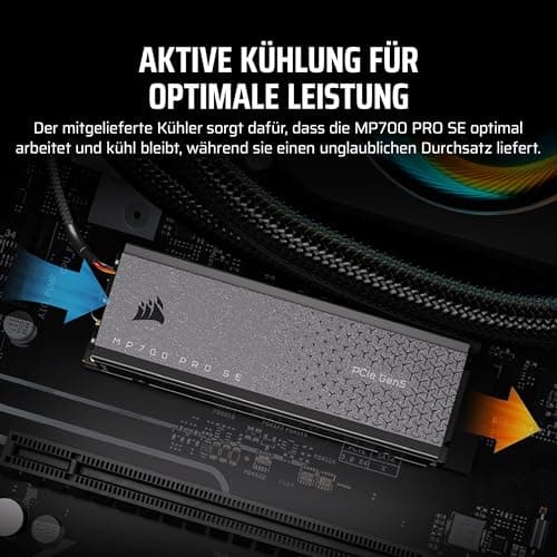 Corsair MP700 PRO SE mit Luftkühler 4TB PCIe 5.0 x4 NVMe 2.0 M.2 SSD – M.2 2280 – Bis zu 14.000 MB/s. Sequentielles Lesen – Hochdichter 3D TLC NAND – Schwarz Bild 6