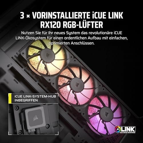 CORSAIR iCUE LINK 3500X RGB Mid-Tower ATX PC-Gehäuse - Gehärtetes Panorama-Glas - Umgekehrte Verbindung Motherboard-Kompatibel -3x CORSAIR iCUE LINK RX120 RGB-Lüfter Im Lieferumfang Enthalten -Schwarz iCUE LINK RGB Schwarz Bild 8