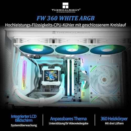 Thermalright FW 360 Weiß ARGB CPU-Wasserkühlung mit 3 PWM-Lüftern, IPS 320 * 240 Auflösung LCD-Bildschirm,360 AIO-Kühlung,flüssiger CPU-Kühler für AMD/Intel PC Aio-Kühler: AM4/AM5/LGA1700/1851 FW 360 WHITE ARGB Bild 4