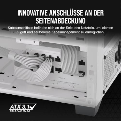 Corsair RM850x SHIFT Vollmodulares ATX-Netzteil - Modulare Seitenschnittstelle - ATX 3.1- & PCIe 5.1-kompatibel - Null-Drehzahl-Lüftermodus - 105°C-Kondensatoren - 80 PLUS Gold-Effizienz - Weiß 850 Watts Weiß Bild 8