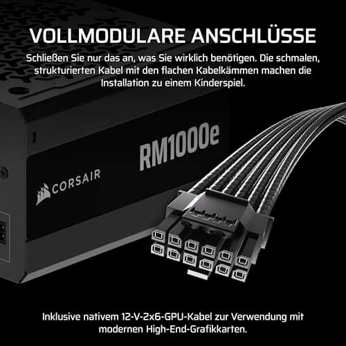 CORSAIR RM1000e (2025) Geräuscharmes Vollständig Modulares ATX-Netzteil mit 12V-2x6 Kable – Zero RPM-Lüftermodus, ATX 3.1-Konform, PCIe 5.1-Unterstützung, Cybenetics Gold – Schwarz Schwarz 1000 Watts RMe (2025) Bild 7
