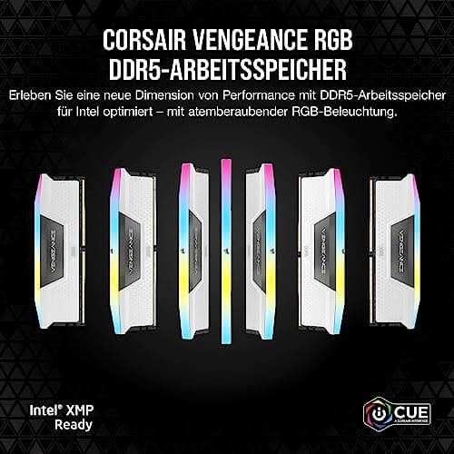 CORSAIR Vengeance RGB DDR5 RAM 32GB (2x16GB) Bis zu 6000MHz CL36 Intel XMP 3.0 Desktop-Arbeitsspeicher – Weiß (CMH32GX5M2E6000C36W) Bild 3