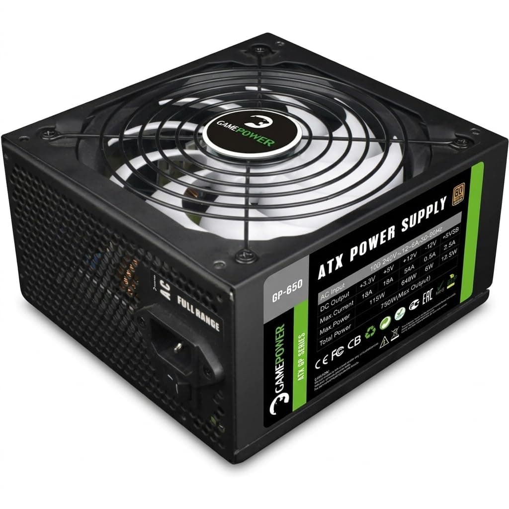 GAMEPOWER GP-650 ATX Netzteil, 650W, 80 Plus Bronze Zertifiziert, Ultra-leise 140-mm Lüfter, Aktive PFC-Effizienz, Effizienz von bis zu 85%, Gaming PC Power Supply Non-modular 650 Watt