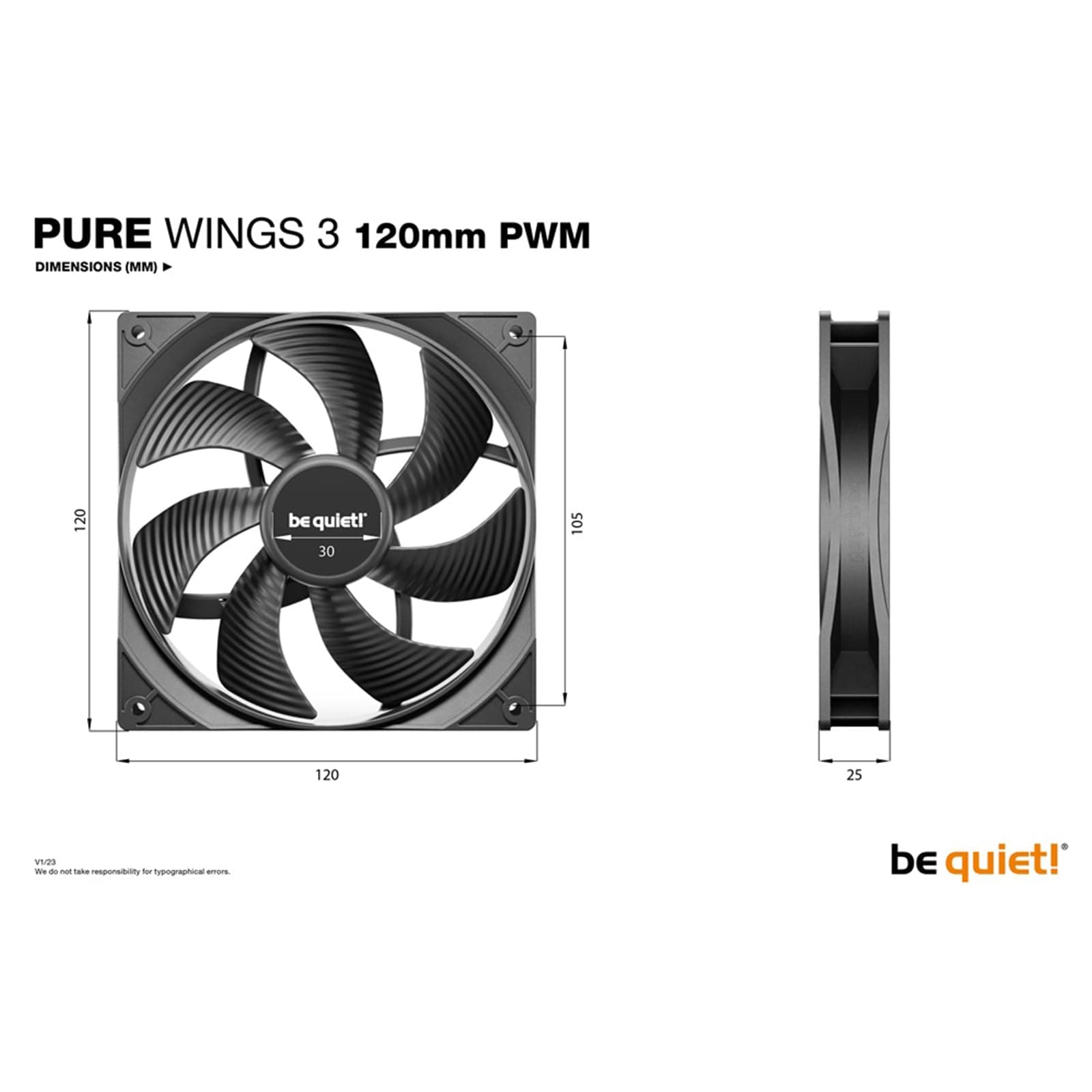 be quiet! Pure Wings 3 120mm PWM Lüfter, hohe Höchstgeschwindigkeit, niedrige Mindestdrehzahl, optimierter Lüfterrahmen, außergewöhnlich hoher Luftdruck, sehr leiser Betrieb, Rifle-Lager, BL105 Bild 5