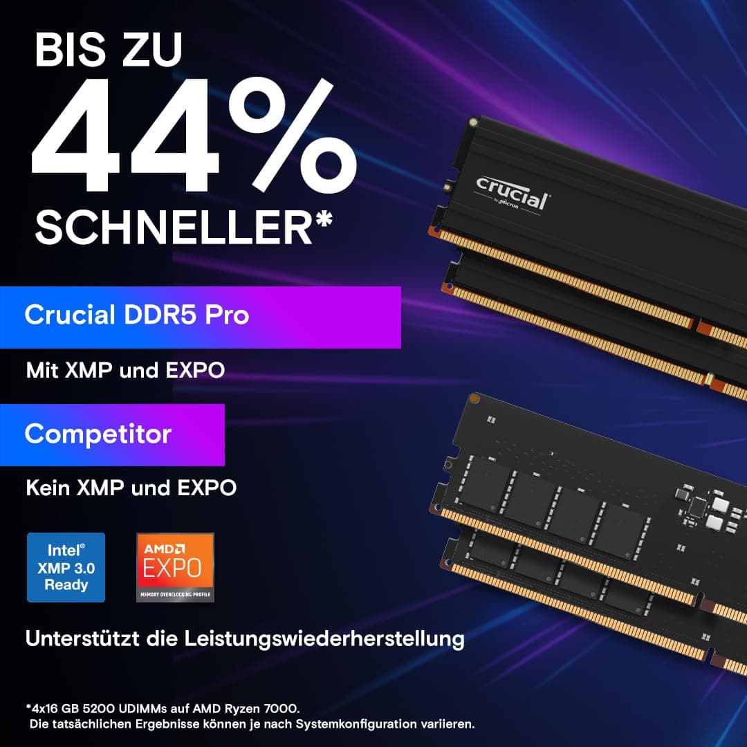 Crucial Pro DDR5 RAM 64GB Kit (2x32GB) 5600MHz, Intel XMP 3.0 / AMD Expo, PC Computer Arbeitsspeicher - CP2K32G56C46U5 Bild 6