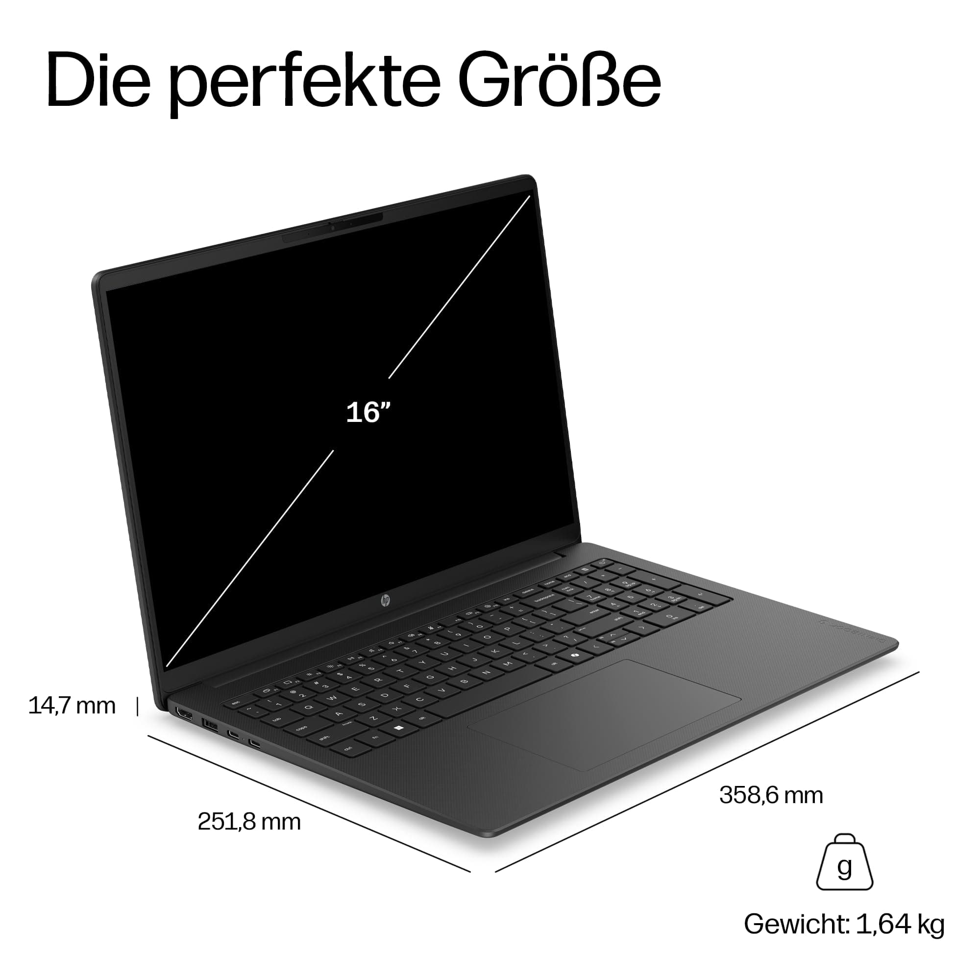 HP OmniBook 3 Laptop (16" 2K Display, Intel Core 3, 8GB RAM, 512GB, Win11, QWERTZ) - Schwarz Intel Core 3, 8GB RAM, 512GB 16 Zoll Schwarz Bild 5