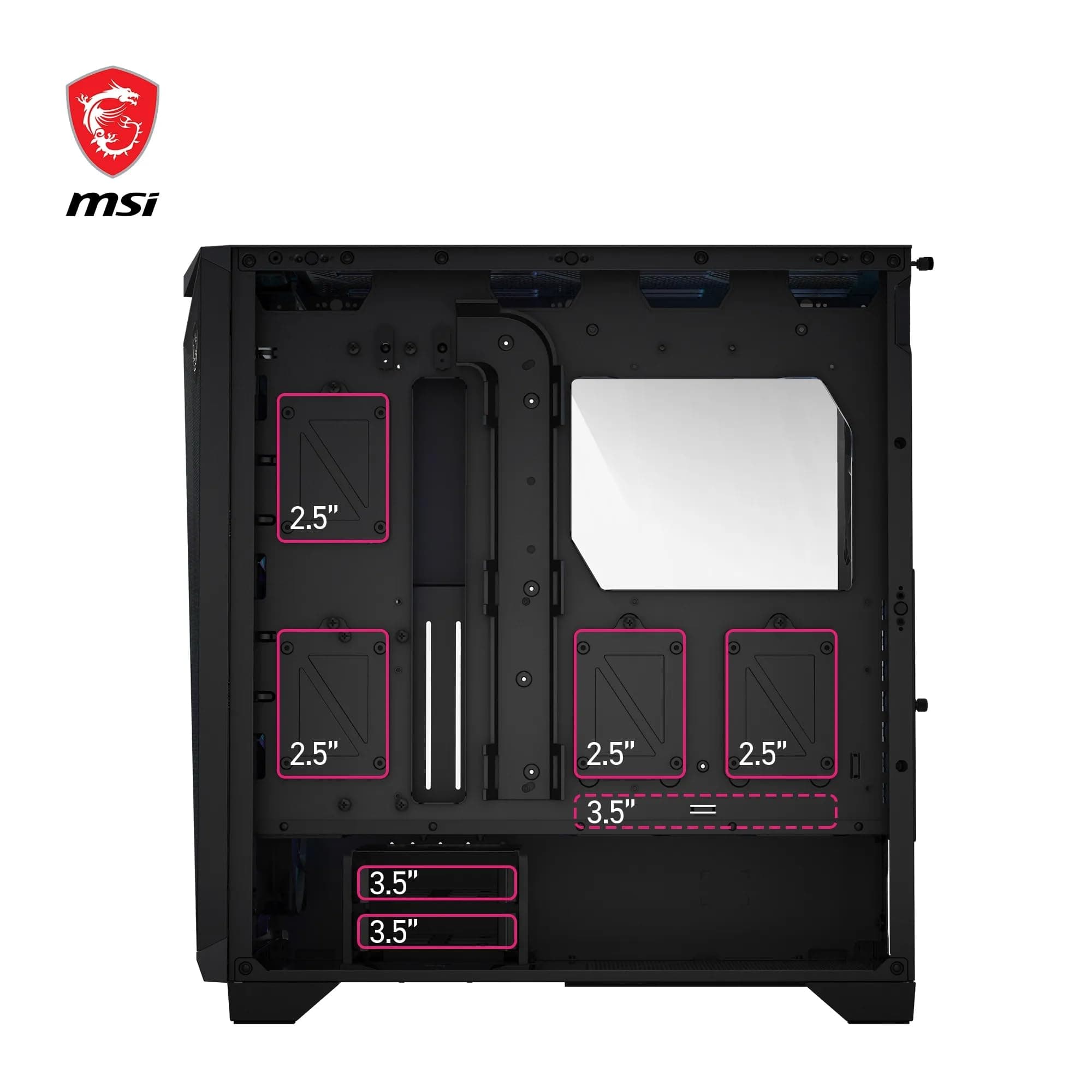 MSI MPG GUNGNIR 300R Airflow Mid-Tower PC-Gehäuse - E-ATX Unterstützung, Grafikkartenständer, schaltbare Halterung, ARGB-PWM-Lüfter, Staubfilter, Kabelführung, USB 3.2 Gen 2x2 Typ-C Bild 8