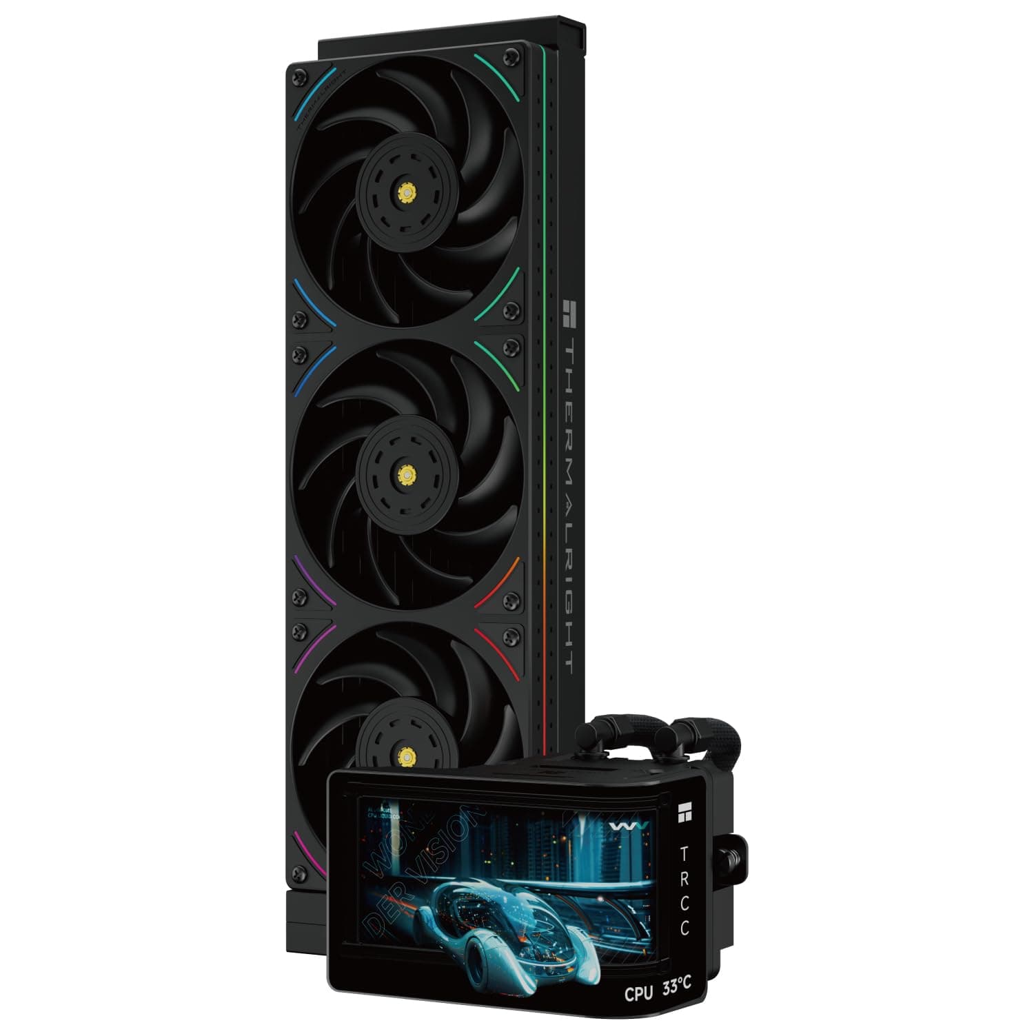 TR Wonder Vision 360 UB ARGB schwarz AIO CPU Liquid Cooler, für AM5 / Intel LGA1851 / 1700, gebogenes 3D-Display von 6,67 Zoll mit Auflösungen 2400 x 1080, Magnetpanel-Display BLACK
