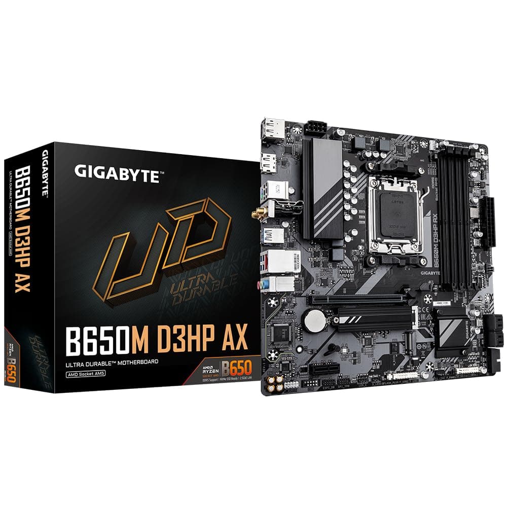 GIGABYTE B650M D3HP AX Mainboard - AMD Ryzen 9000er-Serie, 5+2+2 Phasen VRM, bis zu 7600 MHz DDR5 (OC), 2xPCIe 4.0 M.2, 2,5 GbE LAN, WiFi 6E, USB 3.2 Gen 1 Bild 2